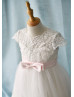 Cap Sleeves Ivory Lace Tulle Floor Length Flower Girl Dress